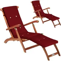 Casaria 2x Sonnenliege Klappbar Holz inkl. Auflage Rot Wetterfest 160kg Belastbar Akazie Rückenlehne Verstellbar FSC-zertifiziert Balkon Garten Liege 169x54cm