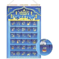 Famanu Adventskalender Blauwgolden Stoff mit 30 Taschen und Halter - Ramadan Wanddekoration