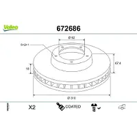 Valeo 2x Bremsscheibe COATED Hinten für Fahrzeuge ohne Sportpaket 672686