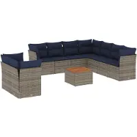 vidaXL 10-tlg. Garten-Sofagarnitur mit Kissen Grau Poly Rattan