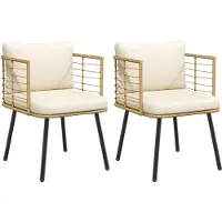 vidaXL Gartenstühle 2 Stk. mit Kissen Natur Poly Rattan