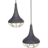 Beliani Hängeleuchte Schwarz Mango-Holz 2-Flammig mit Schirm Metall Messingfarbend Glockenform Langes Kabel Boho Stil Rustikal für Esstisch Wohnzimmer