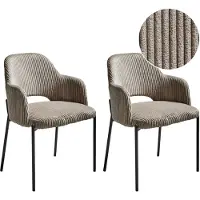 Beliani Esszimmerstuhl 2er Set Taupe aus Cord Stoff Gepolstert mit Armlehnen Retro Eleganter Moderner Stil Stühle für Esszimmer Küche