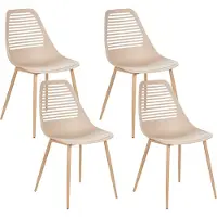 Beliani Esszimmerstuhl 4er Set Beige aus Kunststoff u. Eisen in Holzoptik Modernes Design Ohne Armlehnen Minimalistischer Stil für Küche Esszimmer