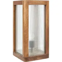 Beliani Tischlampe Hellbraun Mango-Holz 1-Flammig mit Schirm Geometrisch Glas Rillen-Optik Langes Kabel mit Schalter Rustikal Schlafzimmer Wohnzimmer