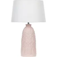 Beliani Tischlampe mit Keramikfuß Rosa 56 cm Blumenmotiv Langes Kabel mit Schalter Lampenschirm aus Baumwolle / Jute in Weiß Wohnzimmer Schlafzimmer