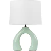 Beliani Tischlampe Grün und Weiß Keramik Vasenform 43 cm Stoffschirm Trommelform Rund Langes Kabel mit Schalter Modern Skandi Schlaf- u. Wohnzimmer