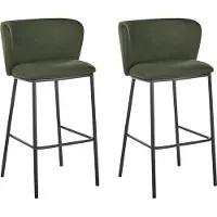 Beliani Barstuhl 2er Set Dunkelgrün Stoffbezug und Metall mit Niedriger Lehne Fußstützen Retro Design Sitzmöbel Wohnzimmer Küche Bar Wohnküche