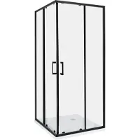 Beliani Duschkabine Schwarz aus Sicherheitsglas Aluminium Rahmen Eckeinstieg mit Magnetschloss Doppelte Schiebetüren 80x80x185cm Modernes Design