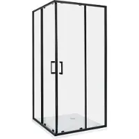 Beliani Duschkabine Schwarz aus Sicherheitsglas Aluminium Rahmen Eckeinstieg mit Magnetschloss Doppelte Schiebetüren 90x90x185cm Modernes Design