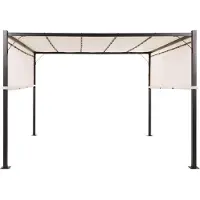 Beliani Garten Pergola Beige mit Dach LED-Beleuchtung Sonnenschutz Gartenausstattung Wasserabweisend Quadratisch Garten-Möbel Terrassen-Möbel Pavillon