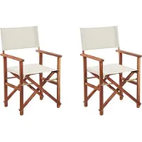 Beliani Gartenstuhl Dunkelbraun Cremeweiß 2er Set Akazienholz Polyester Mit Auflagen Regiestil Außenbereich Innenbereich Modern