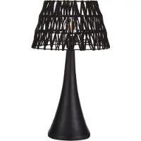 Beliani Tischlampe Schwarz Baumwolle Schirm Mangoholz Sockel Metallrahmen Einzelleuchte Modernes Design Wohnaccessoires Wohnzimmer