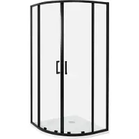 Beliani Duschkabine Schwarz Sicherheitsglas u. Aluminiumprofile 90x90 cm Halbrund 185 cm Hoch mit Magnetschloss u. 2 Schiebetüren Modern Duschabtrennung