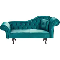 Beliani Chaiselongue Smaragdgrün Samtstoff Rechtsseitig Gesteppt mit Kissen Chesterfield Stil Retro-Design Relaxliege Wohnzimmer Schlafzimmer Indoor