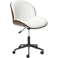 Beliani Bürostuhl Dunkles Holz und weißer Polyester-Sitz Verstellbare Drehfunktion Metallbeine Stilvolle Büromöbel