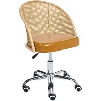 Beliani Schreibtischstuhl Braun Kunstleder Polyrattan Wiener Geflecht Rückenlehne Höhenverstellbar Drehbar Armlehnen Retro Stil Bürostuhl Home Office