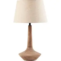 Beliani Tischlampe Beige und Dunkelbraun aus Baumwolle Mangoholz Sockel Modernes Design Tischleuchte Wohnaccessoires Wohnzimmer