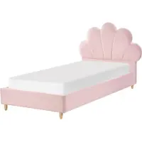 Beliani Kinderbett Rosa Samt mit Lattenrost 90x200 cm Holzbeinen Hohem Kopfteil Muschelform Modern Schlafzimmer Ausstattung Möbel Einzelbett Jugendbett
