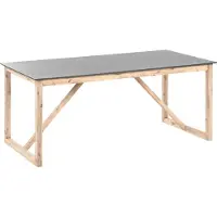 Beliani Gartentisch Grau Beton und Akazienholz Rechteckig 180x90 cm für 6 Personen Holzbeine Rustikal Industrie Stil Terrasse Out- & Indoor Tisch