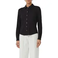 s.Oliver Hemdbluse BLACK LABEL, Damen, Gr. 40, schwarz, Jersey, Obermaterial: 94% Viskose, 6% Elasthan, unifarben, regular fit taillenbedeckt, Manschette, Blusen Hemdbluse, mit Perlmuttknöpfen