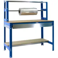 Simon Rack PROREGAL Packtisch BUFFALO mit Schubfach | HxBxT 84x120x76cm | Traglast 600kg | Blau