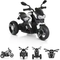 Moni Kinder Elektromotorrad Colombo Scheinwerfer, zwei Motoren, MP3, bis 7 km/h weiß uni