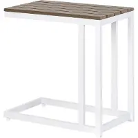 Beliani Garten Beistelltisch Hellbraun Kunstholz und Aluminium Rechteckig 60x35 cm Latten-Optik Lamellen-Optik Modern Terrasse Balkon Couchtisch