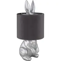 Globo Lighting Tischleuchte Kunststoff silberfarben matt, Samt grau, Kabel PVC schwarz, Wippschalter am Kabel, ø: 180mm, H: 410mm, Kabellänge 1500mm, exkl. 1x E27 25W 230V