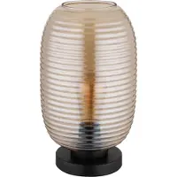 Globo Lighting Tischleuchte Metall schwarz matt, Glas amber, Kabel PVC schwarz, Wippschalter am Kabel, ø: 200mm, H: 345mm, Kabellänge 1500mm, exkl. 1x E27 40W 230V