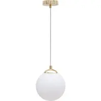 Licht-Erlebnisse Hängeleuchte Metall Glas rund Ø 12 cm H: max. 90 cm in Gold Weiß E27 Kugel Schirm Modern