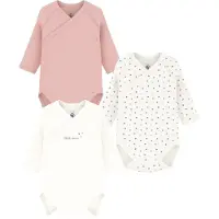 Petit Bateau 3er-Pack Wickelbodys langarm Herzen, natur | rosa, 56