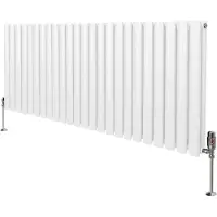 MonsterShop Oval Röhrenheizkörper & Chrom Thermostatventile – 600mm x 1440mm - Weiß