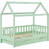 Juskys Kinderbett Marli 90 x 200 cm - Bettkasten, Gitter, Lattenrost & Dach - Holz Mint