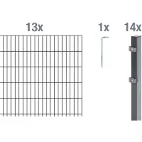 Alberts Doppelstabmatten Zaun, Höhe 100 cm, Länge 26 m, Zaun-Komplettset zum Einbetonieren, anthrazit, Pfosten 60x40 mm
