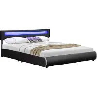 Juskys Polsterbett Sevilla 180 x 200 cm schwarz – Bettgestell mit LED Beleuchtung, Lattenrost & Kopfteil – Kunstleder & Holz – Bett Doppelbett
