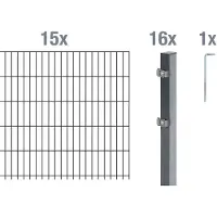 Alberts Doppelstabmatten Zaun, Höhe 160 cm, Länge 30 m, Zaun-Komplettset zum Einbetonieren, anthrazit, Pfosten 60x40 mm