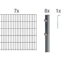 Alberts Doppelstabmatten Zaun, Höhe 120 cm, Länge 14 m, Zaun-Komplettset zum Einbetonieren, anthrazit, Pfosten 60x40 mm