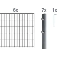 Alberts Doppelstabmatten Zaun, Höhe 160 cm, Länge 12 m, Zaun-Komplettset zum Einbetonieren, anthrazit, Pfosten 60x40 mm