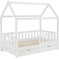 Juskys Kinderbett Marli 80 x 160 cm - Bettkasten, Gitter, Lattenrost & Dach - Holz Weiß