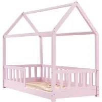 Juskys Kinderbett Marli 80 x 160 cm - Rausfallschutz, Lattenrost & Dach - Holz Rosa