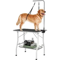 PawHut Tierpflegetisch Gummi Stahl Schwarz 90L x 60B x 76H cm