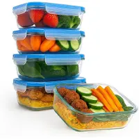 Goliving Glas-Meal-Prep-Behälter – Set mit 5 Frischhaltebehältern – 1 l – Gefrierbehälter – Vorratsbehälter mit Deckel – Gefrierschrank, Backofen und Mikrowelle – Glas