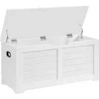 Vasagle Aufbewahrungstruhe, Sitzbank mit Stauraum, Deckenbox mit 2 Sicherheits-Scharnieren, Schuhbank, moderner Stil, 40 x 100 x 46 cm, für Flur, Schlafzimmer, Wohnzimmer, Mattweiß LSB061T10