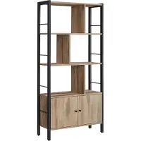 Vasagle Bücherregal Bücherregal mit 4 offenen Regalfächern Stehendes Regal Großzügiges Wohnzimmer-Schrank Küche Büro Stahlrahmen Industriedesign Kamelbraun Tintenschwarz