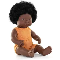 Miniland 38 cm große Puppe, afrikanisches Mädchen, gekleidet in einen Strickoverall