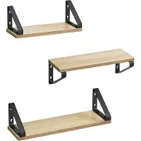 Vasagle Wandregal, Wandbrett, Regalbrett, 2 Montagemöglichkeiten, Deko-Regal, für Wohnzimmer, Küche, Home-Office, Badezimmer, Eiche-Schwarz, Set mit 3 Teilen