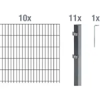 Alberts Doppelstabmatten Zaun, Höhe 160 cm, Länge 20 m, Zaun-Komplettset zum Einbetonieren, anthrazit, Pfosten 60x40 mm