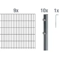 Alberts Doppelstabmatten Zaun, Höhe 100 cm, Länge 18 m, Zaun-Komplettset zum Einbetonieren, anthrazit, Pfosten 60x40 mm