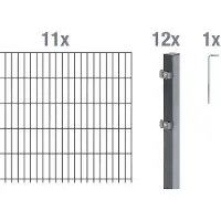 Alberts Doppelstabmatten Zaun, Höhe 100 cm, Länge 22 m, Zaun-Komplettset zum Einbetonieren, anthrazit, Pfosten 60x40 mm